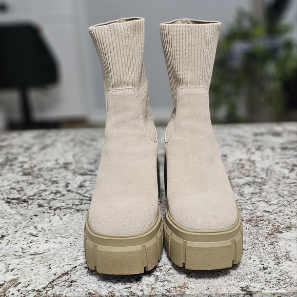 Steve Madden Liberti Lug Sole Boots Tan Suede Platform Chunky Boots - Picture 3 of 4